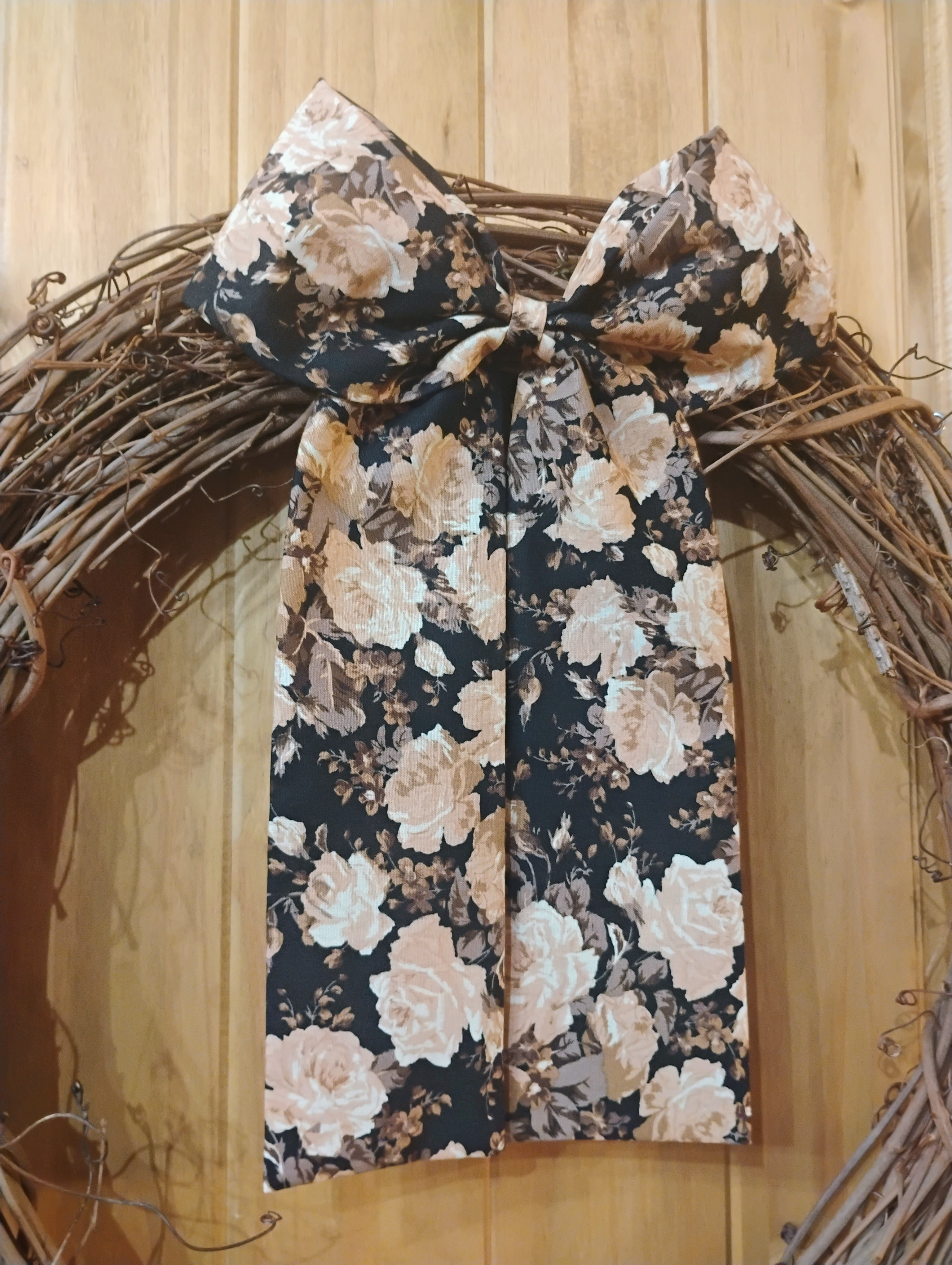 Black Floral Bow: Large Wreath or Garland Bow with Alligator Clip