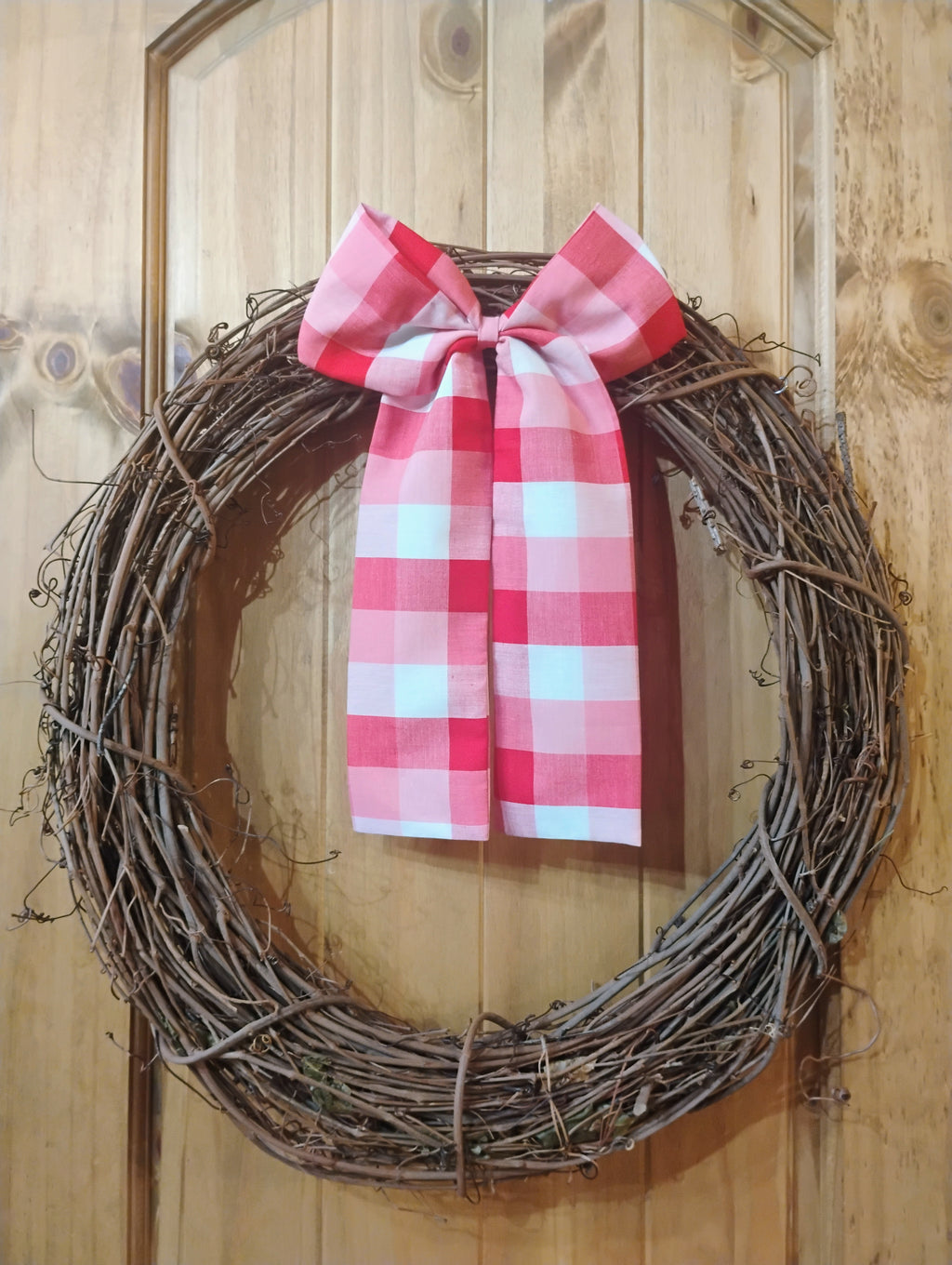 Red and Pink Gingham Bow: Large Wreath or Garland Bow with Alligator Clip