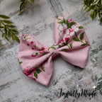 Pretty in Pink Floral Hair Bow: Cotton Fabric Clip or Headband