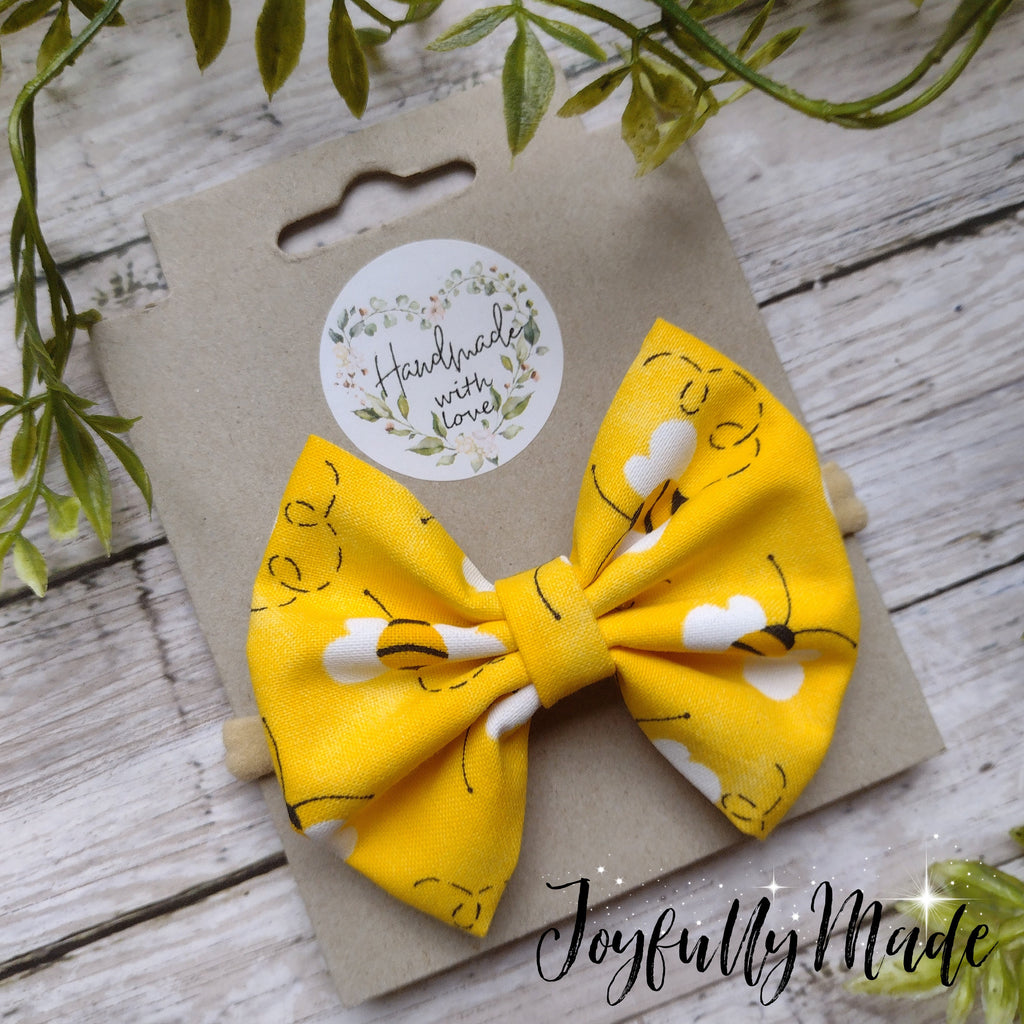Busy Bee Hair Bow: Cotton Fabric Alligator Clip or Headband