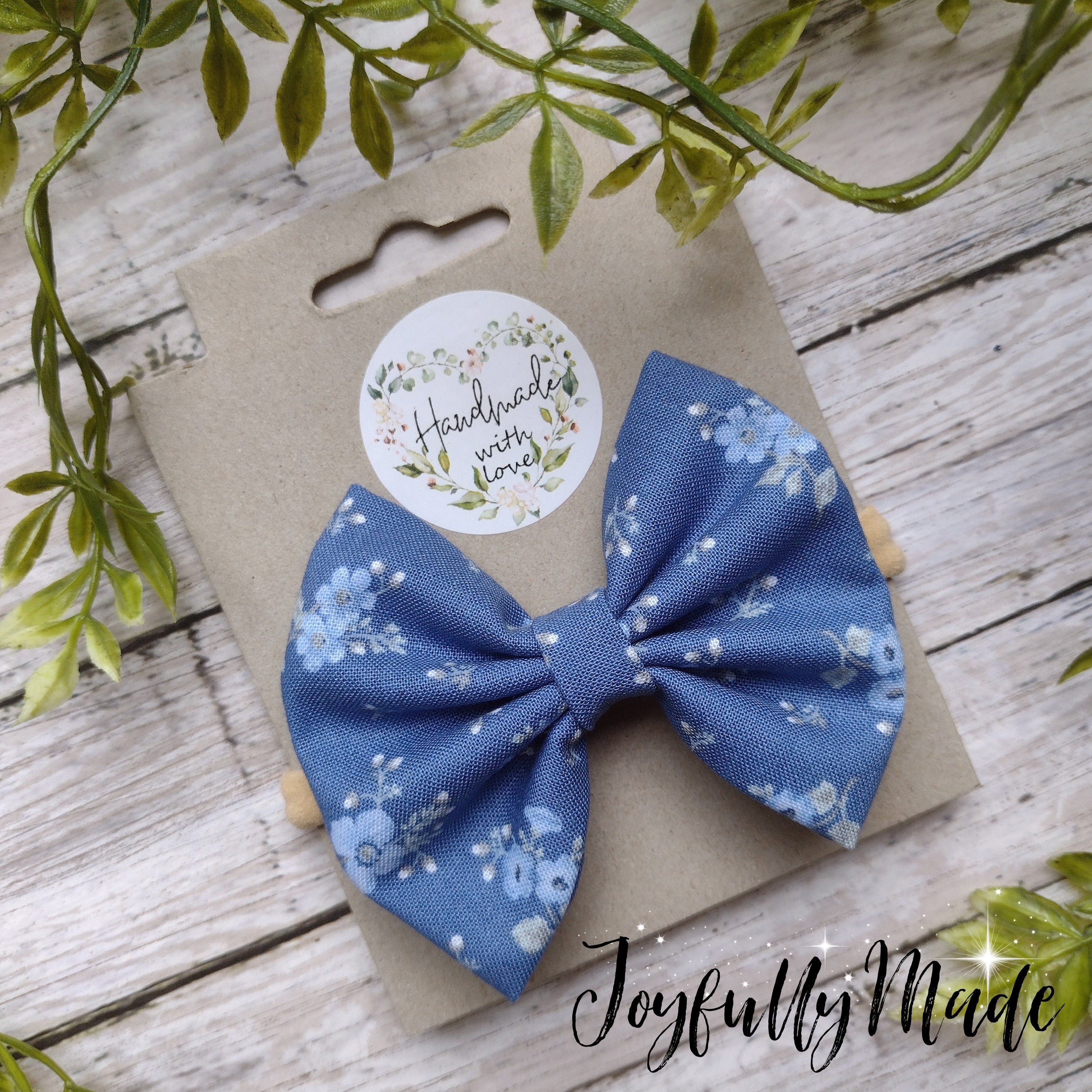 Dainty Blue Floral Hair Bow: Cotton Alligator Clip or Headband