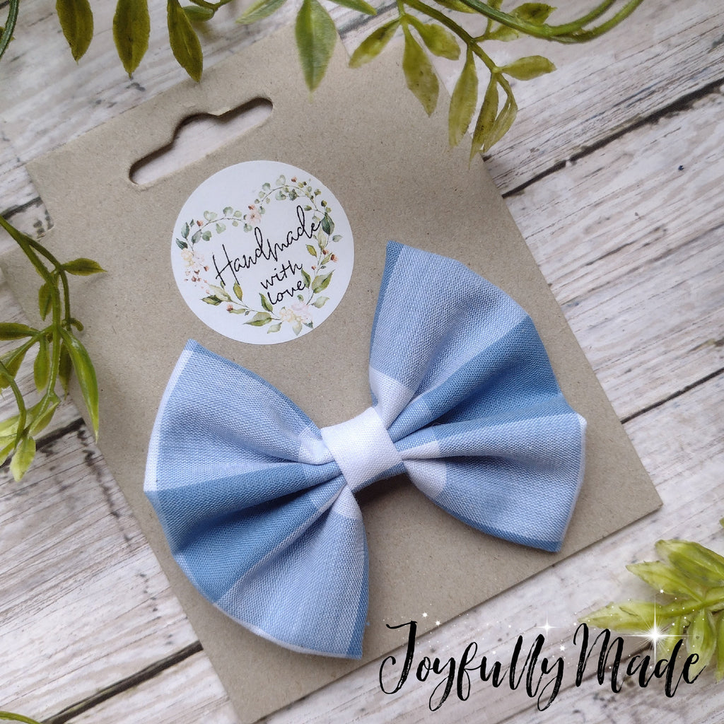 Blue Gingham Hair Bow: Alligator Clip or Headband