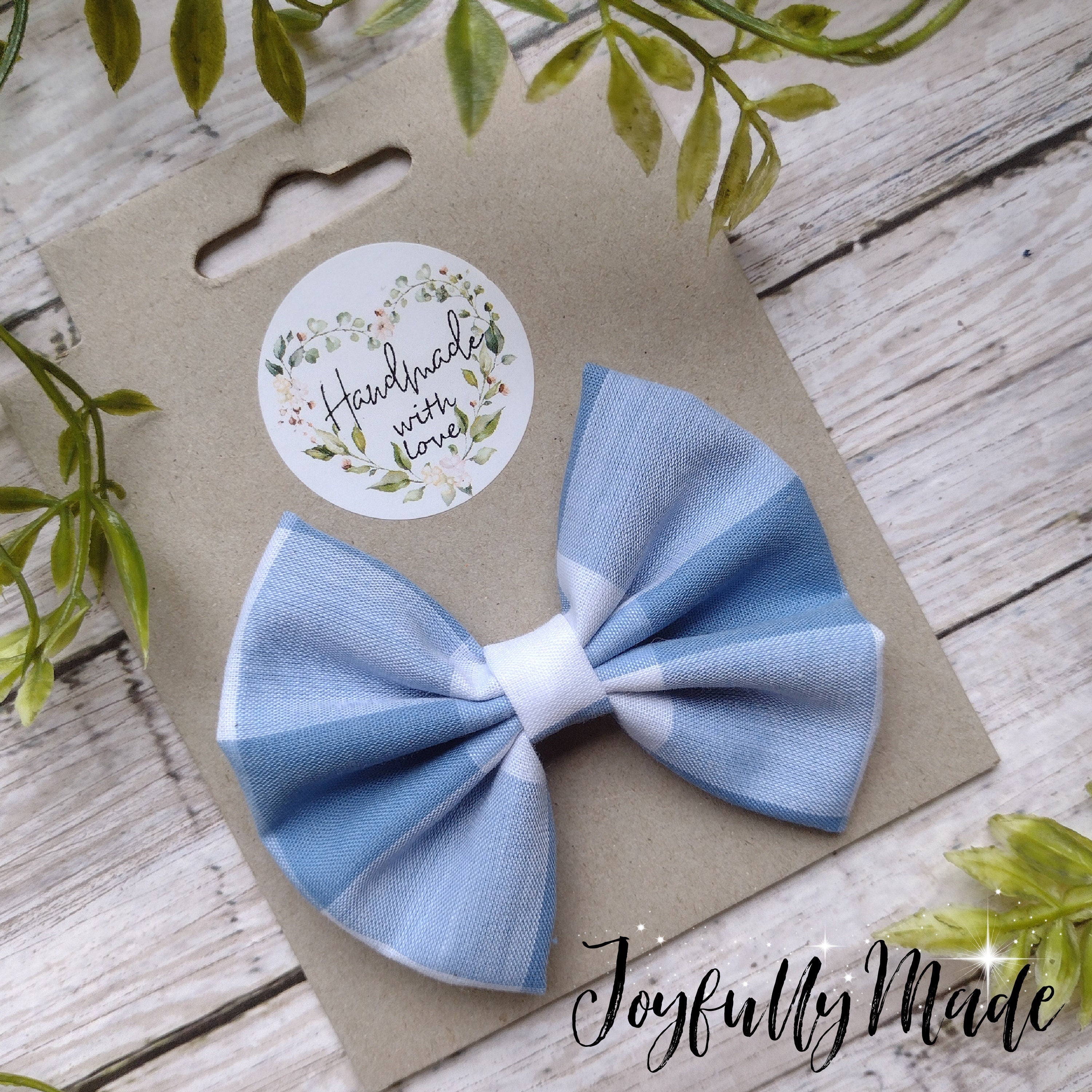 Blue Gingham Hair Bow: Alligator Clip or Headband