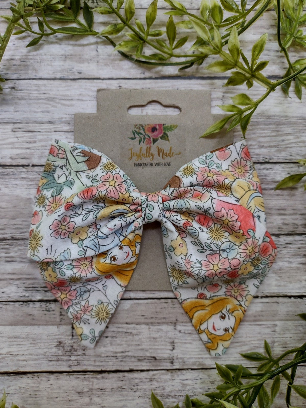 Princess Floral Sailor Bow: Handmade Cotton Hair Clip