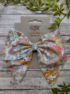 Princess Floral Sailor Bow: Handmade Cotton Hair Clip