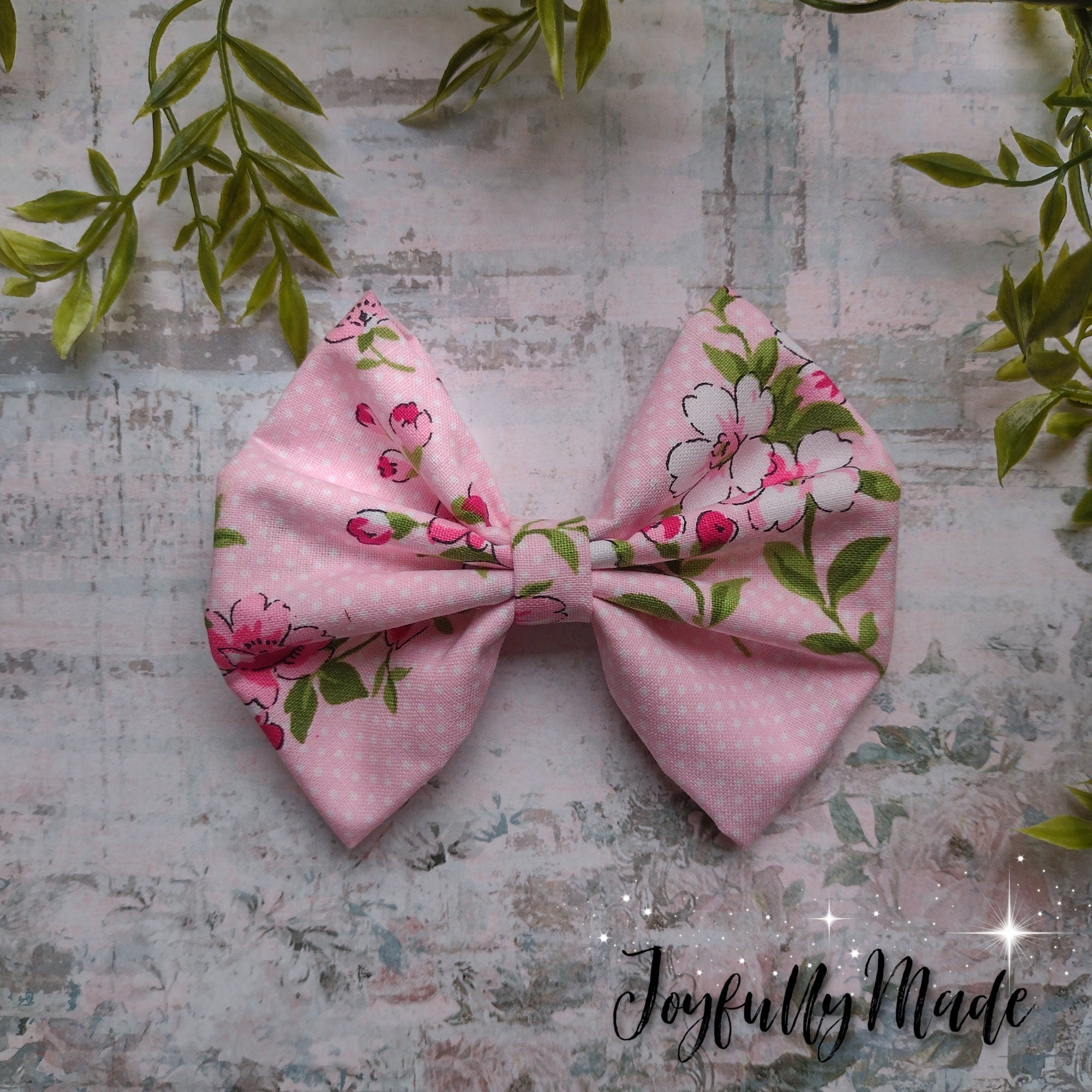 Pretty in Pink Floral Hair Bow: Cotton Fabric Clip or Headband