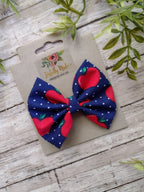 Apple Hair Bow: Handmade Cotton Clip or Headband