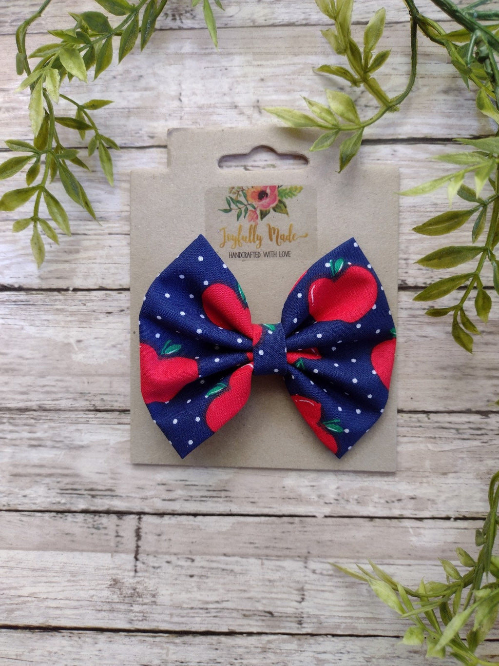 Apple Hair Bow: Handmade Cotton Clip or Headband