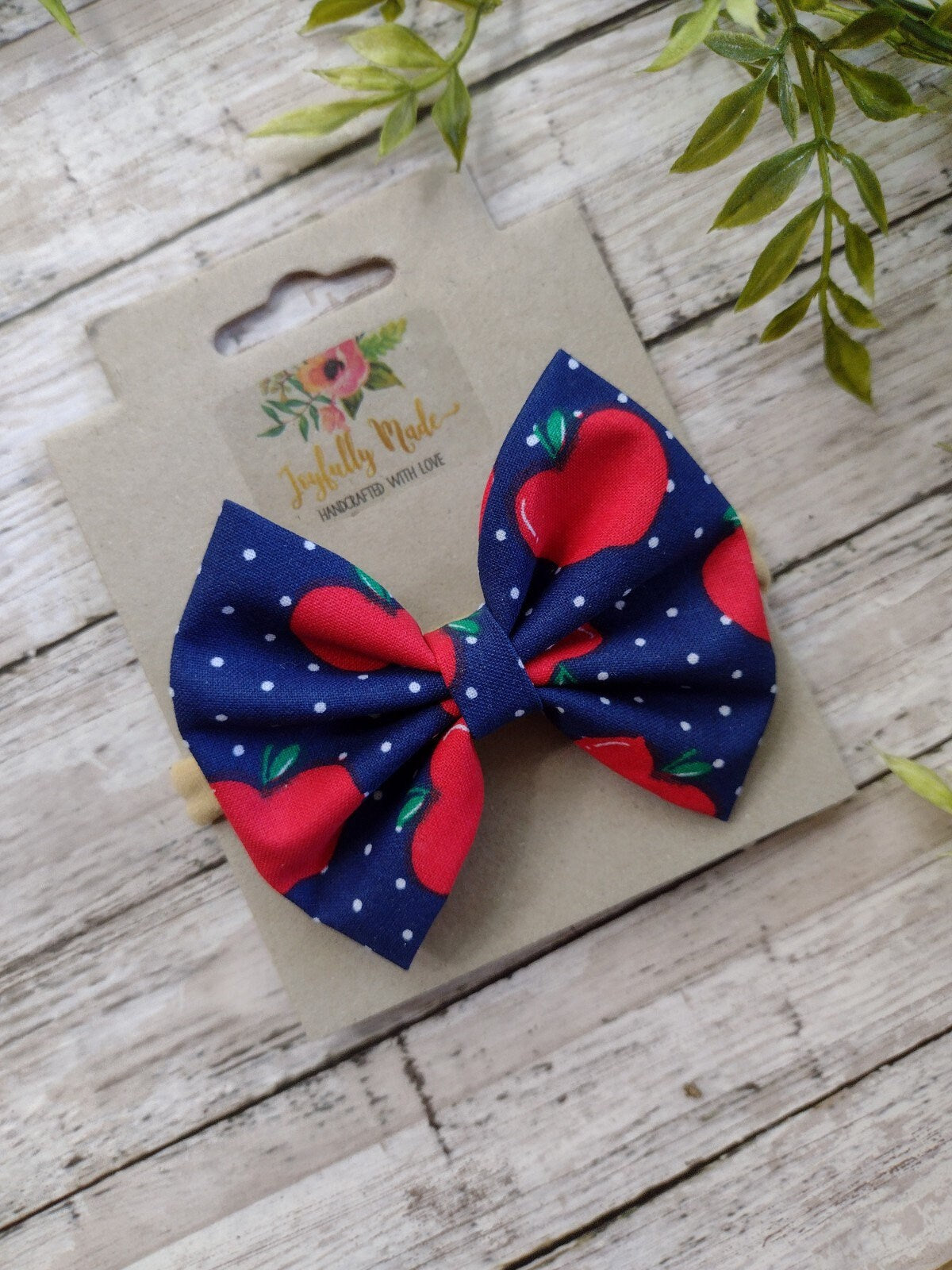 Apple Hair Bow: Handmade Cotton Clip or Headband