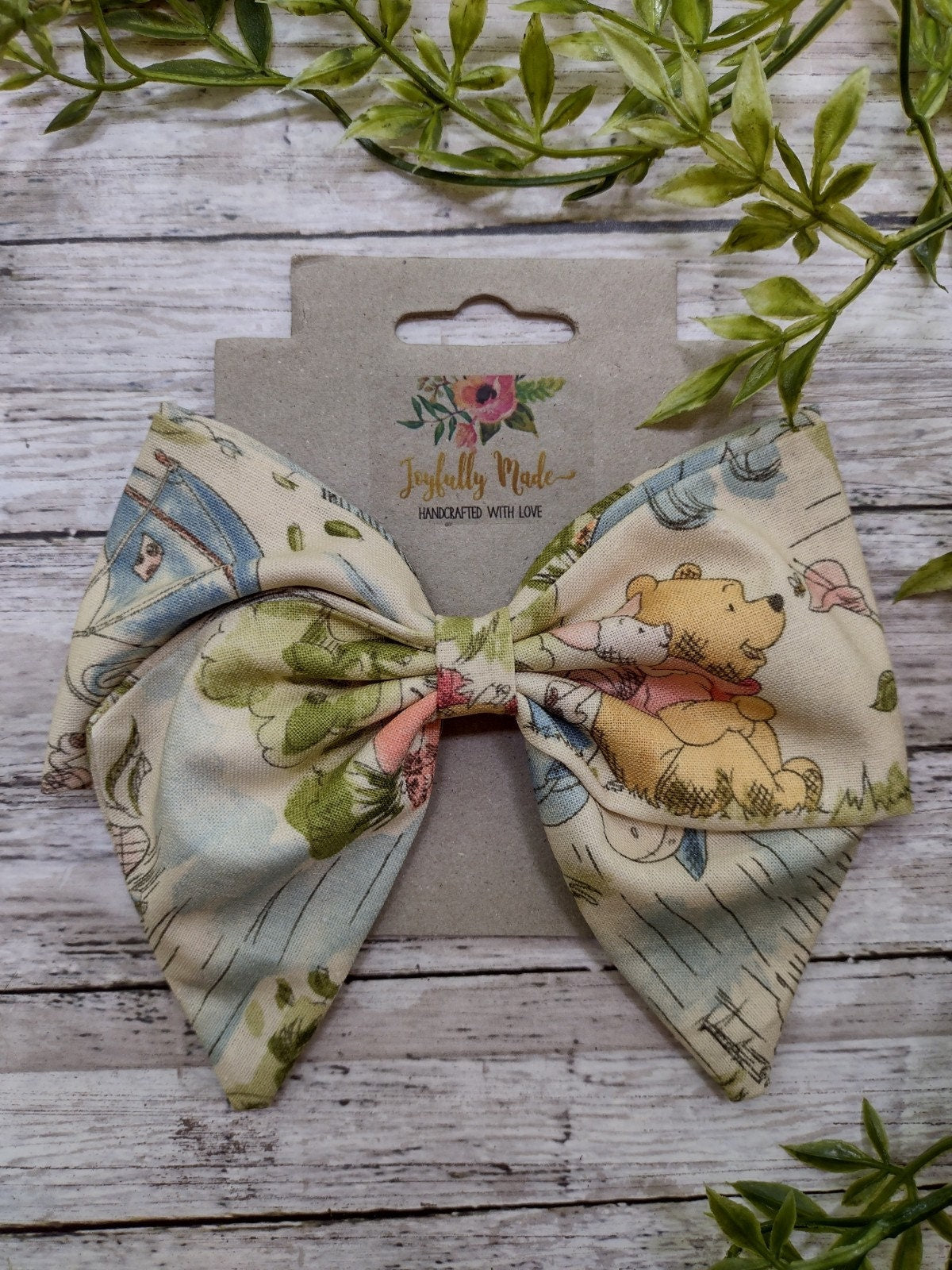 Winnie the Pooh Sailor Bow: Handmade Cotton Hair Clip, Headband or Ornament