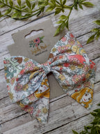 Princess Floral Sailor Bow: Handmade Cotton Hair Clip