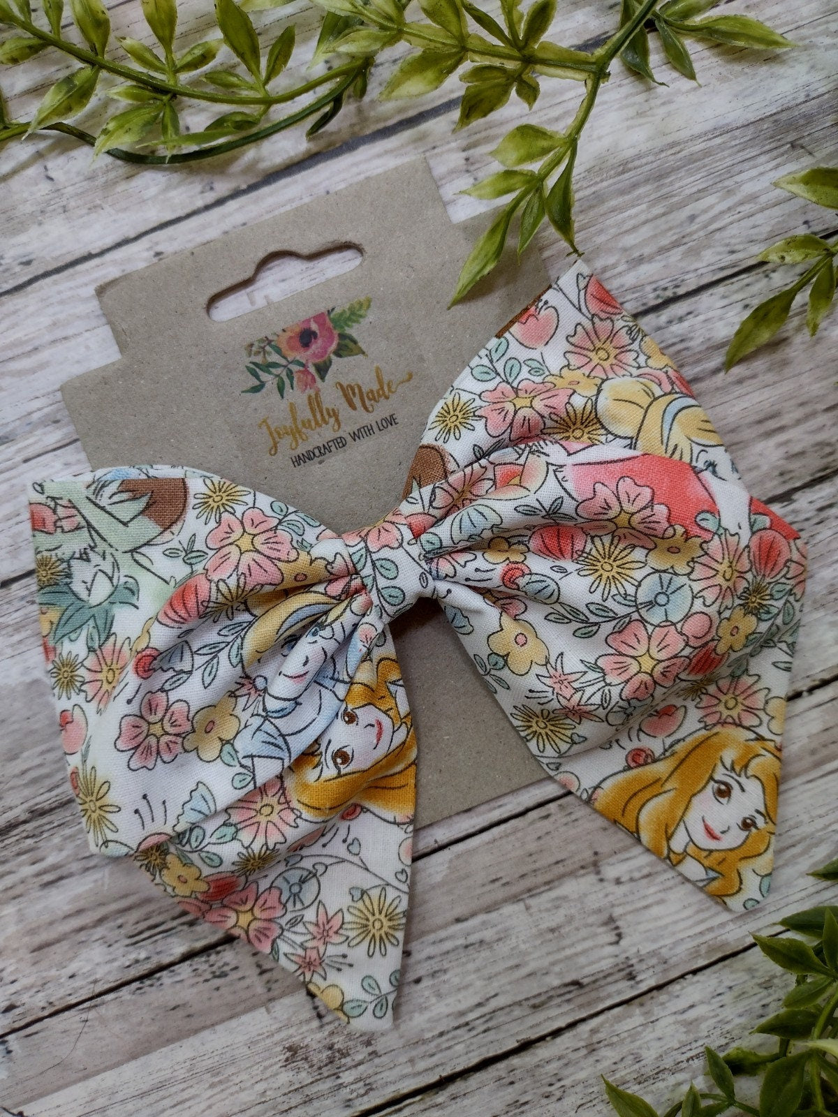 Princess Floral Sailor Bow: Handmade Cotton Hair Clip