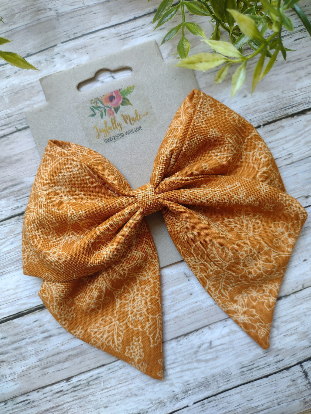 Handmade Mustard Floral Hair Bow, Headband, or Ornament