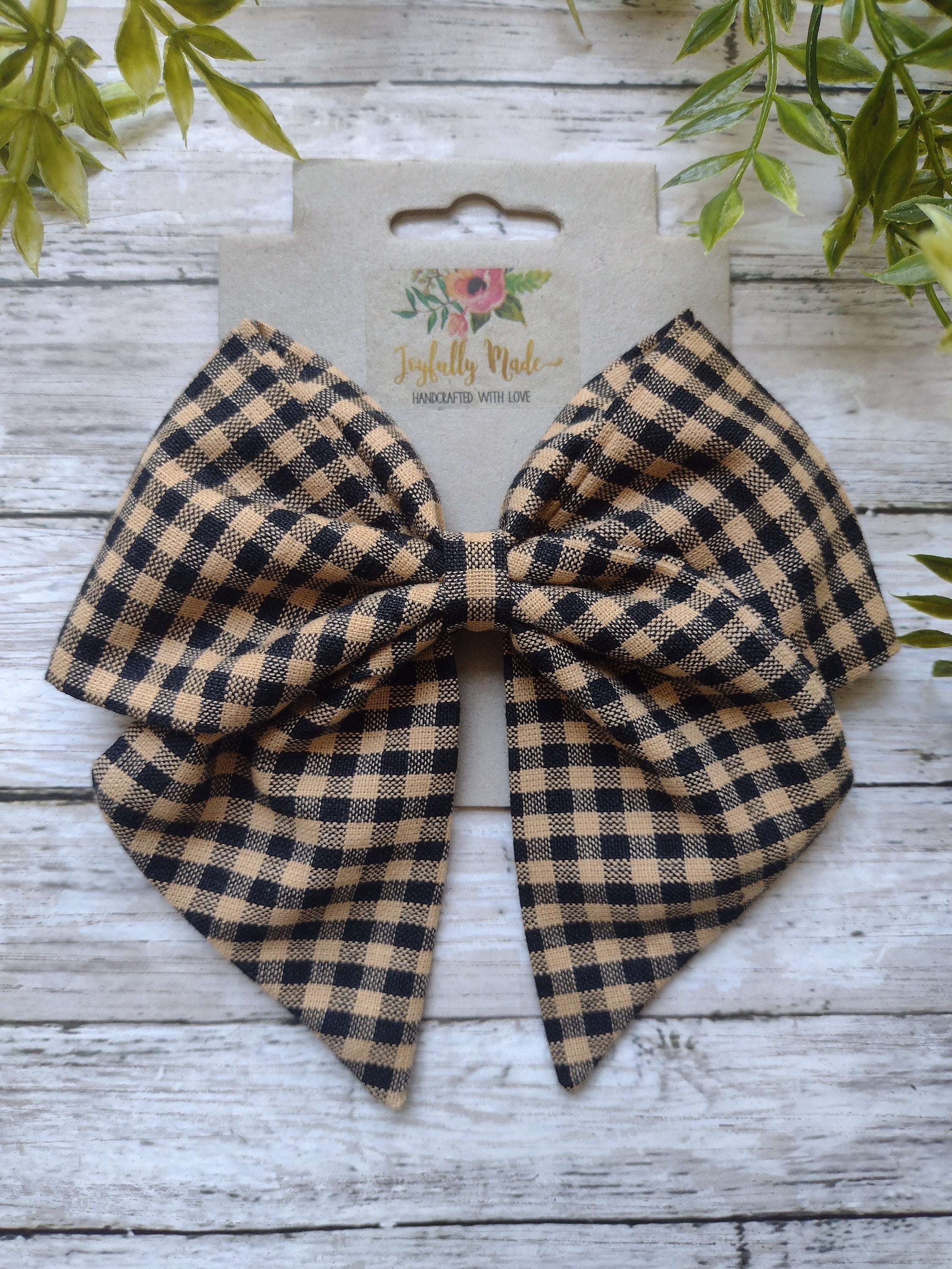 Black and Brown Plaid Hair Bow, Headband or Ornament
