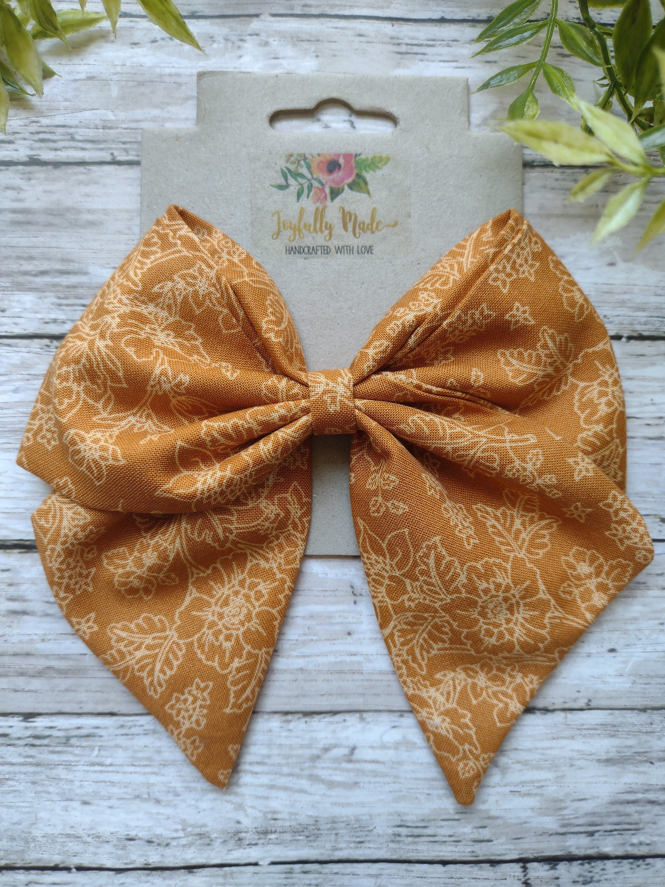 Handmade Mustard Floral Hair Bow, Headband, or Ornament