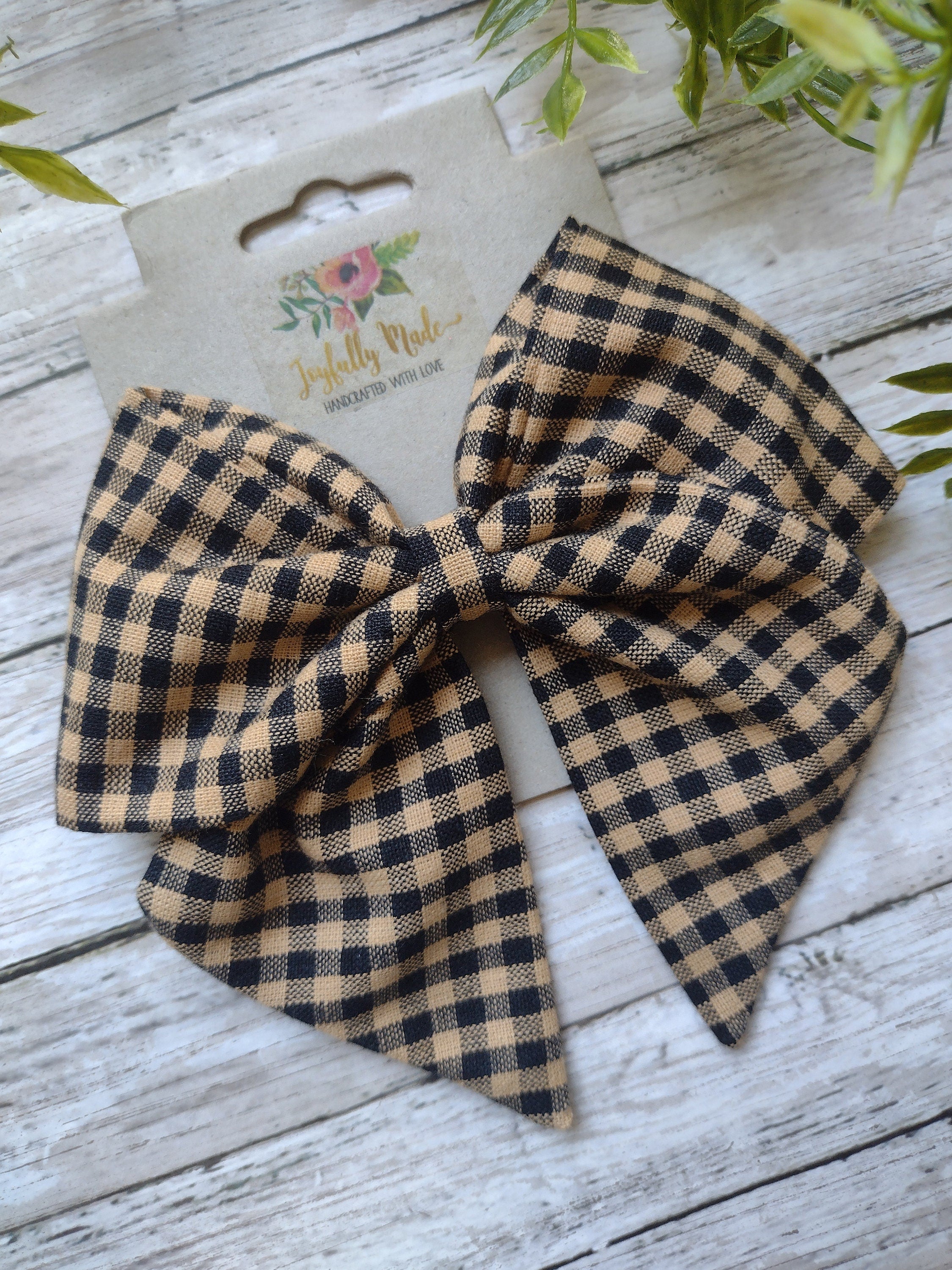 Black and Brown Plaid Hair Bow, Headband or Ornament
