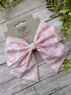 Pink with White Flowers Hair Bow or Headband