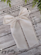 Cream Cotton Hair Bow with Tails - 4x6 inches