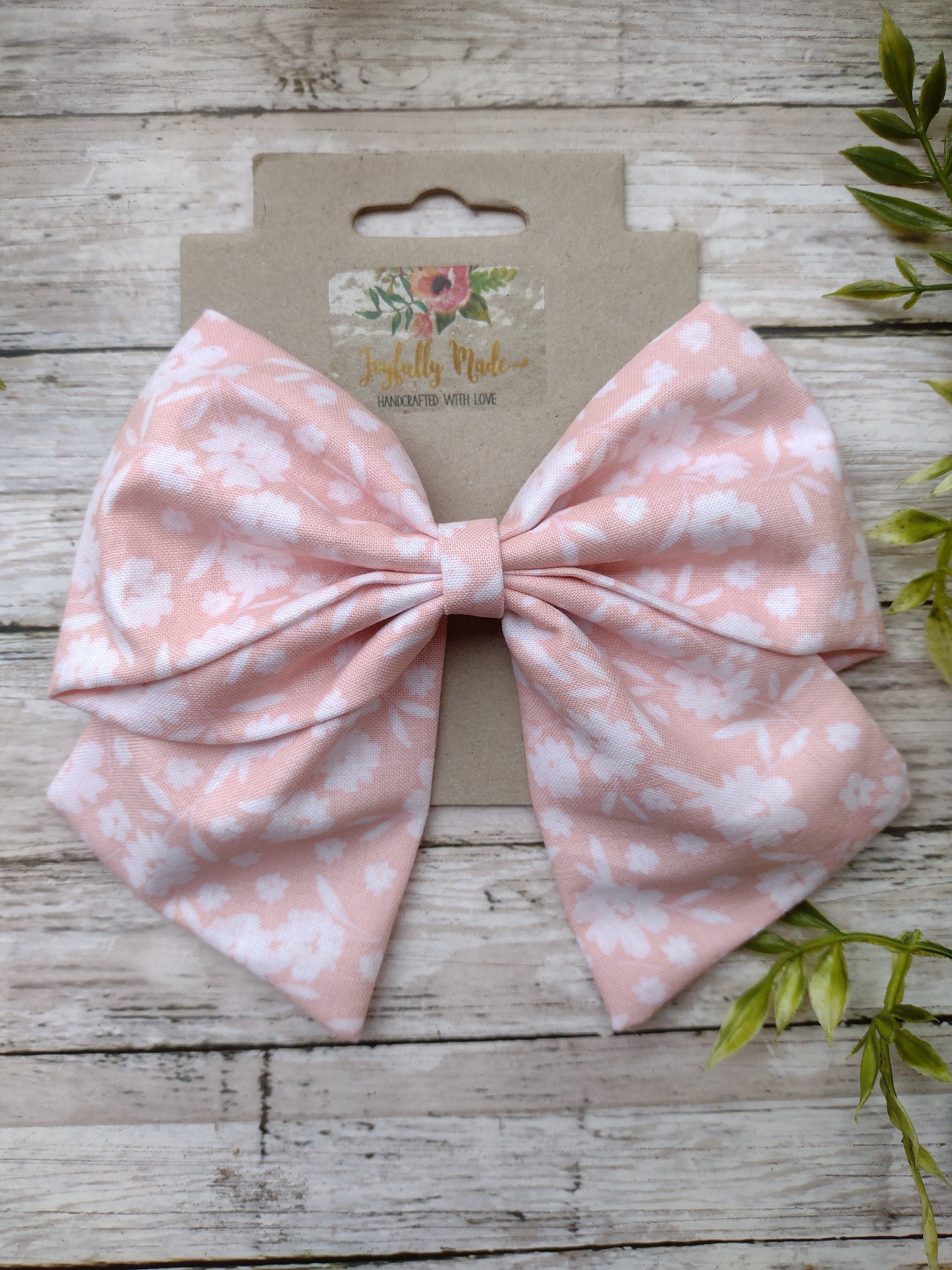 Pink with White Flowers Hair Bow or Headband