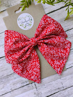 Red and White Floral Hair Bow, Headband, or Ornament