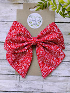 Red and White Floral Hair Bow, Headband, or Ornament
