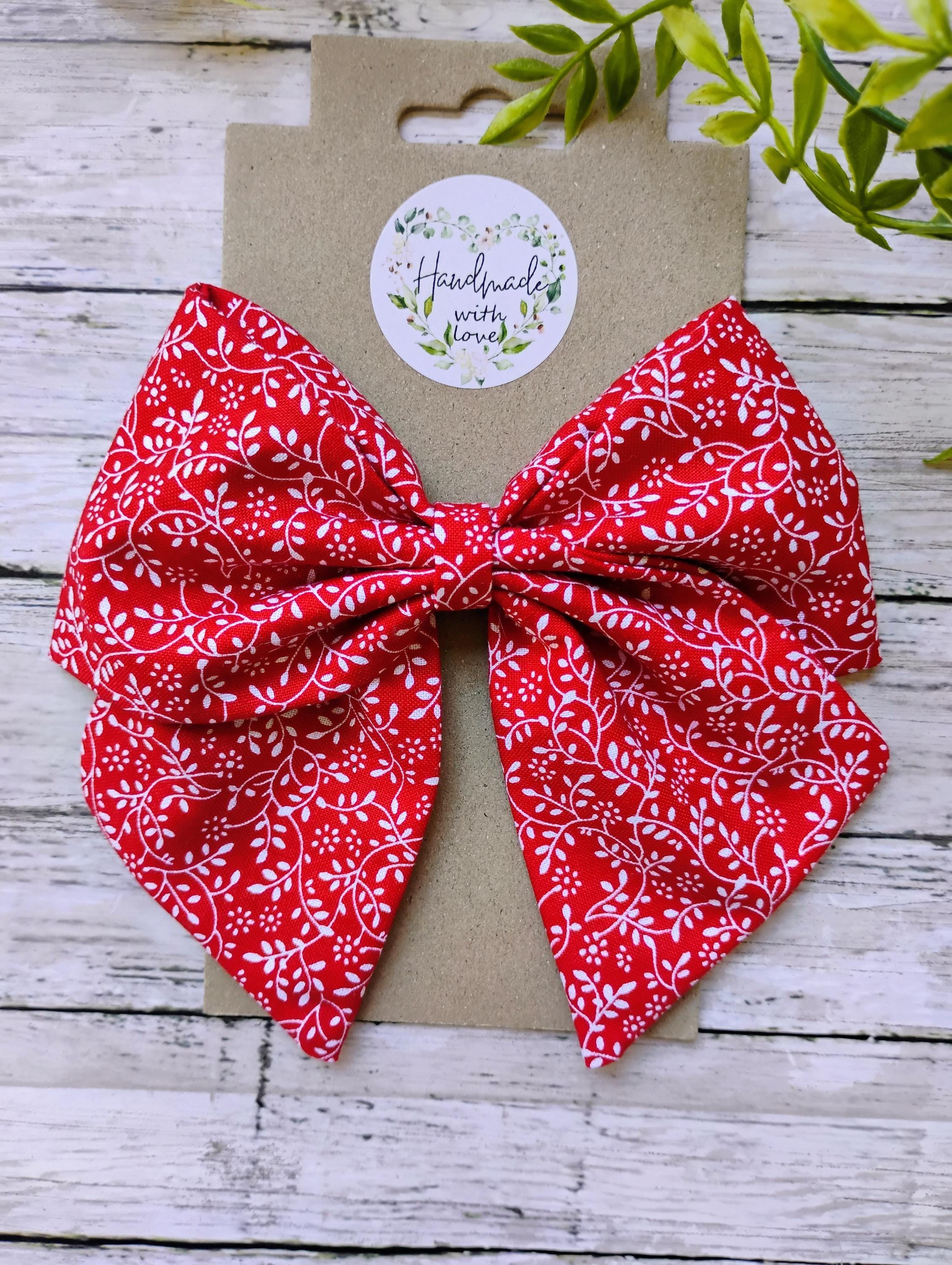 Red and White Floral Hair Bow, Headband, or Ornament