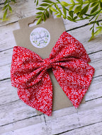 Red and White Floral Hair Bow, Headband, or Ornament
