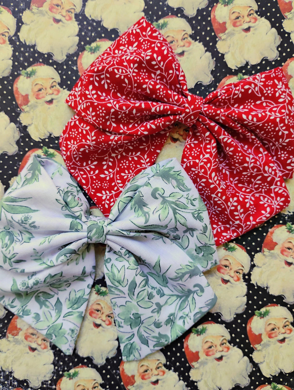 Green & White Floral Hair Bow: Handmade Cotton Sailor Bow