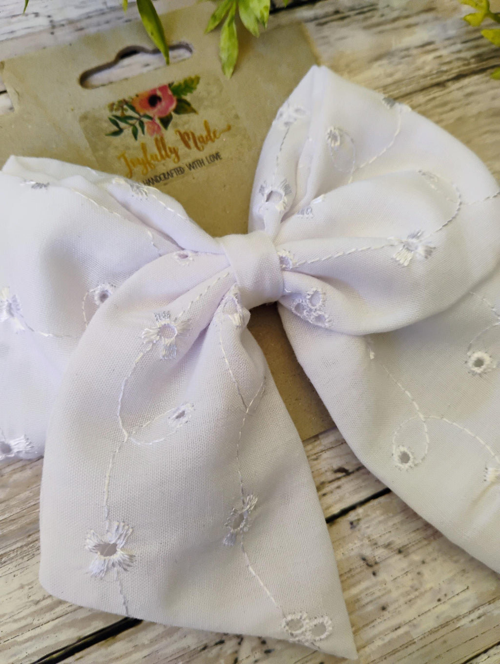 White Eyelet Hair Bow: Cotton Hair Clip or Headband