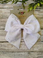 White Eyelet Hair Bow: Cotton Hair Clip or Headband