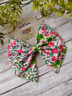 Holiday Holly Hair Bow: Christmas Damask Cotton Ornament