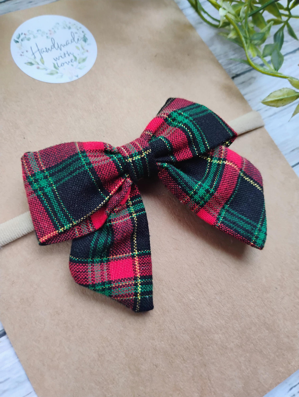Christmas Plaid Baby Headband: Holiday Hair Bow