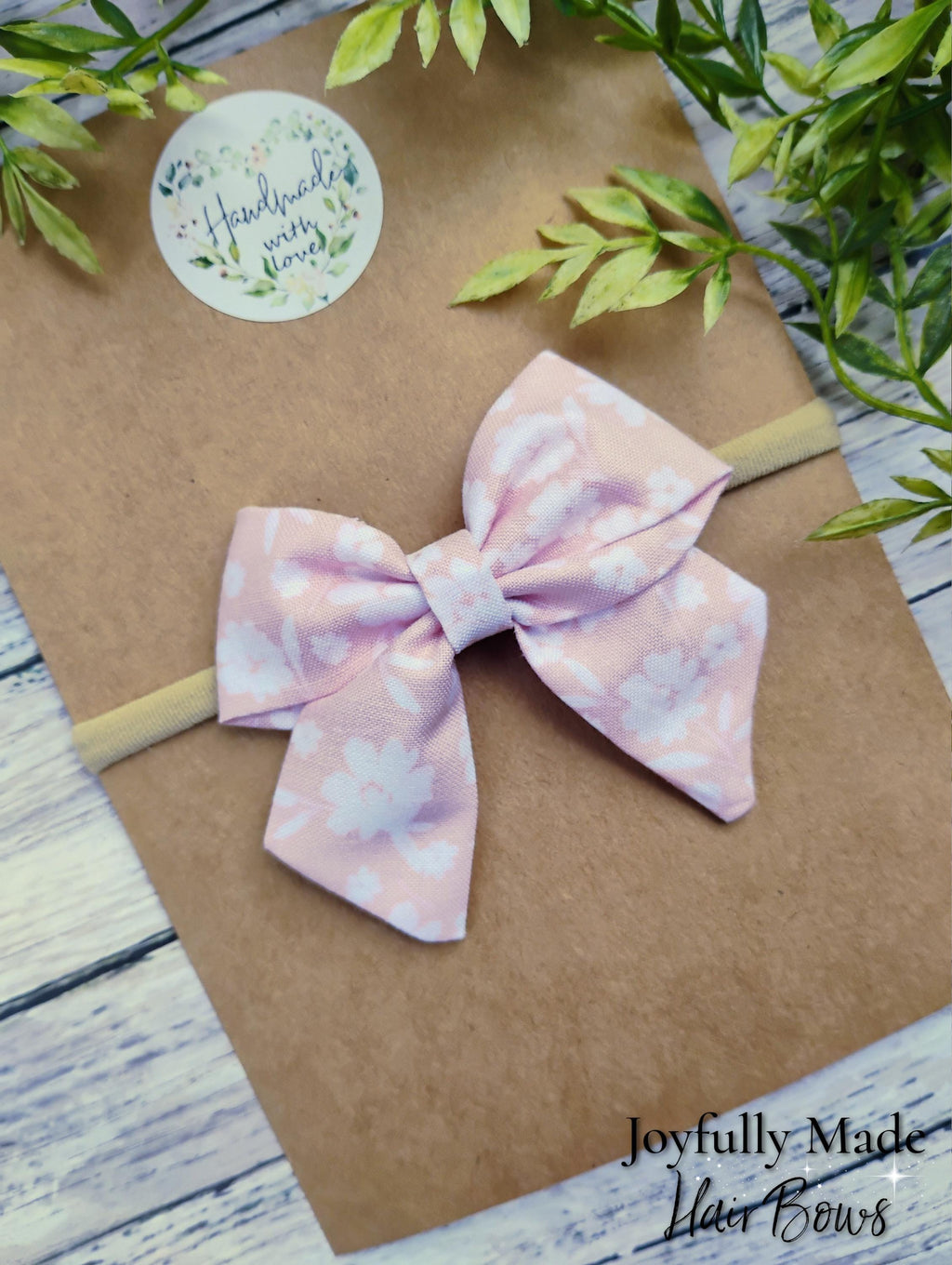 Pink Floral Baby Headband or Hair Bow