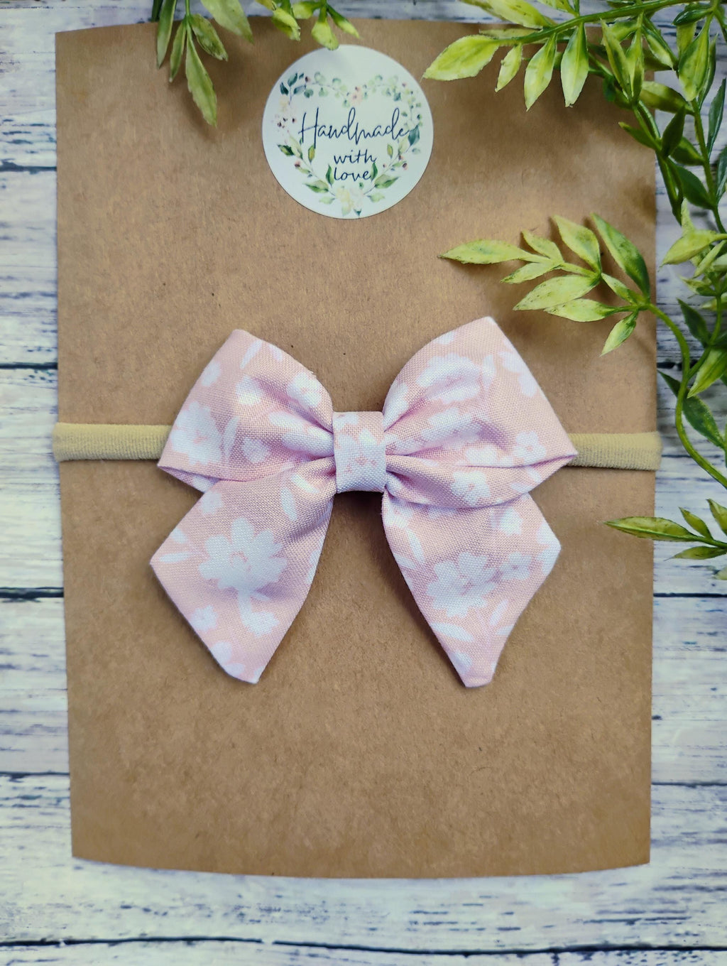 Pink Floral Baby Headband or Hair Bow