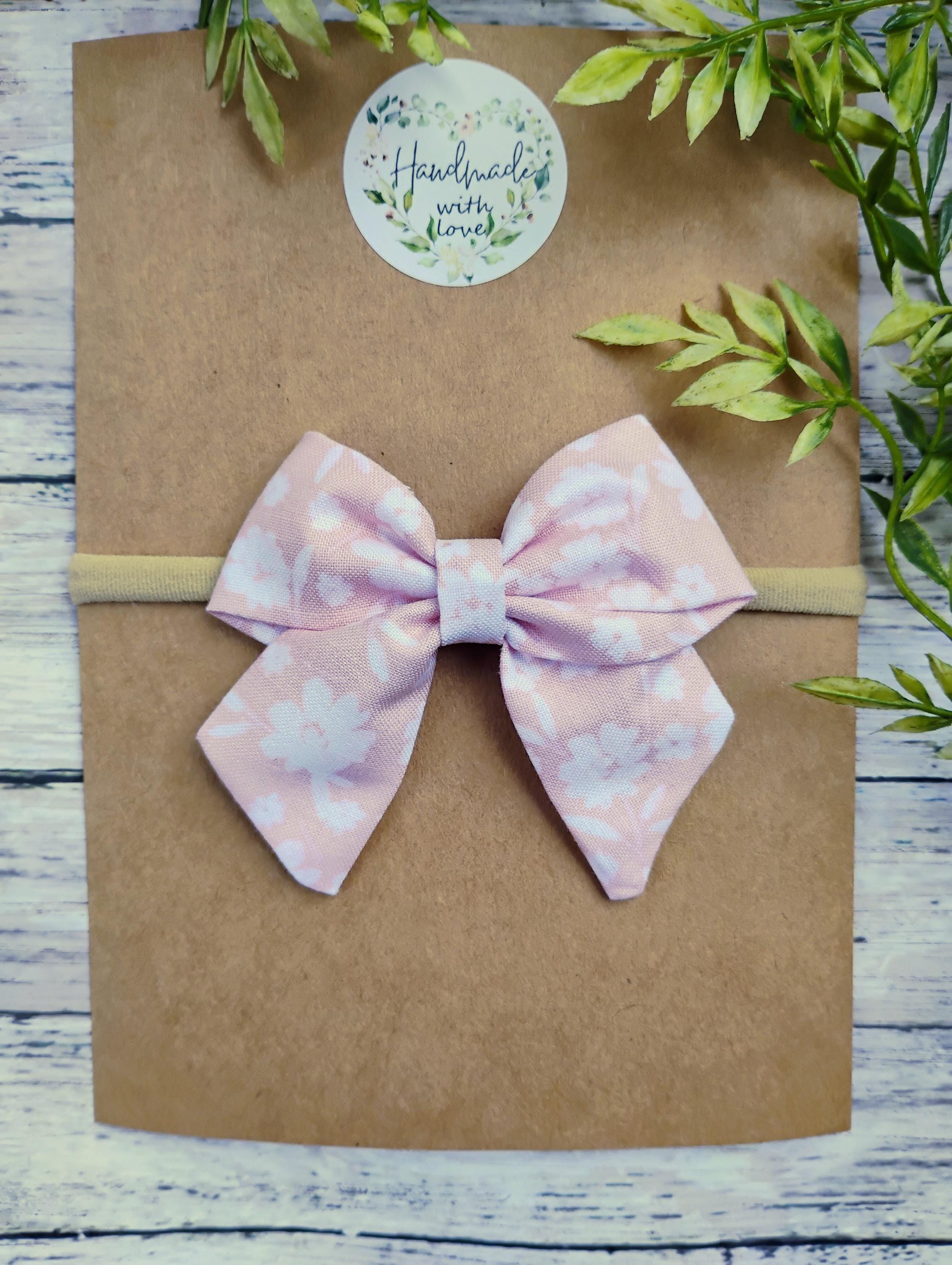 Pink Floral Baby Headband or Hair Bow