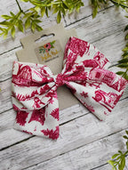 Red Toile Christmas Hair Bow: Holiday Ornament Clip or Headband
