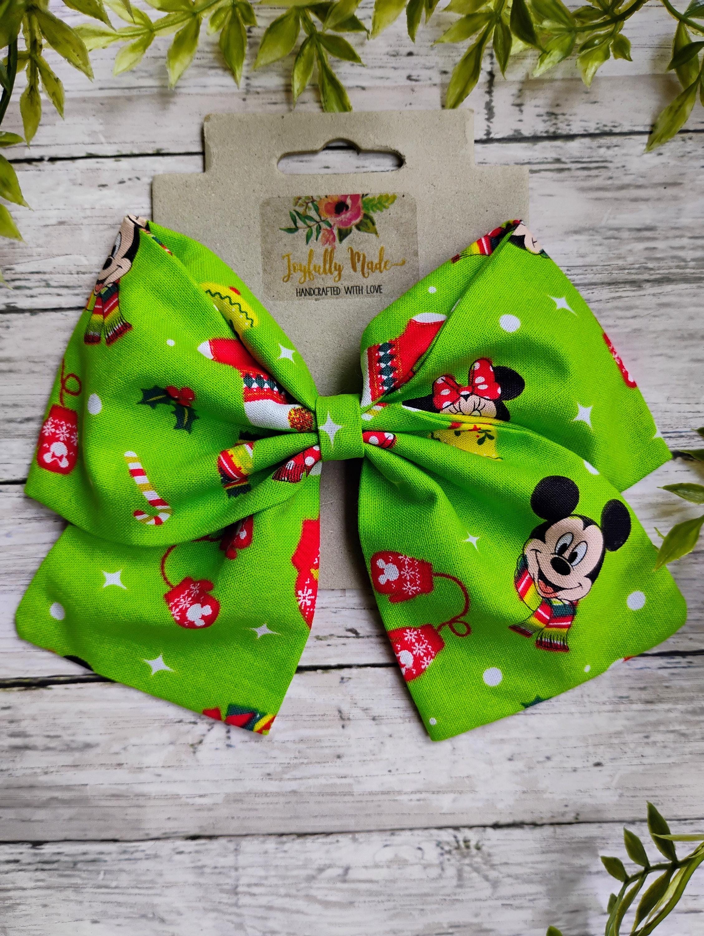 Holiday Mickey and Minnie Hair Bow: Christmas Cotton Hair Clip
