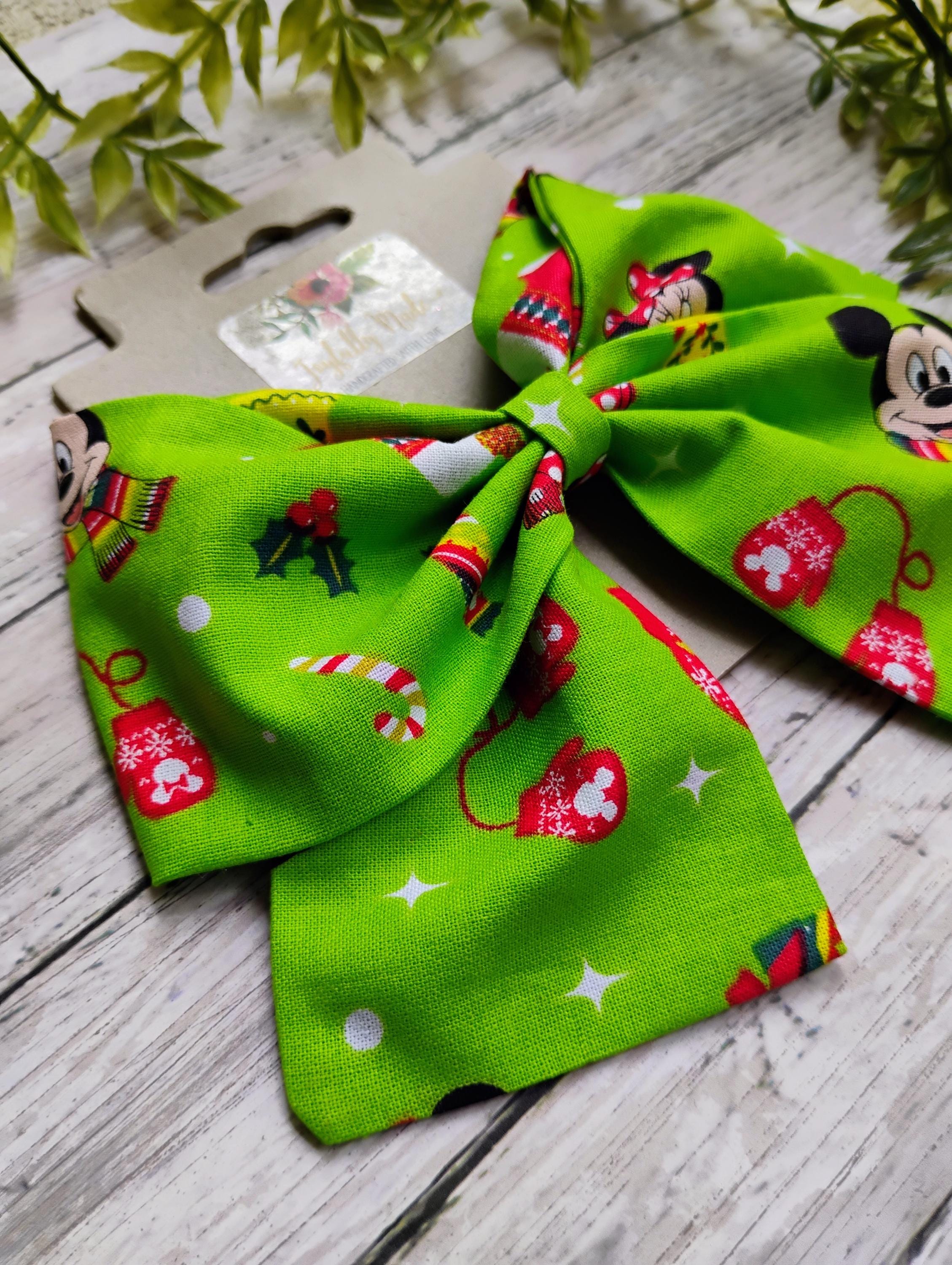 Holiday Mickey and Minnie Hair Bow: Christmas Cotton Hair Clip