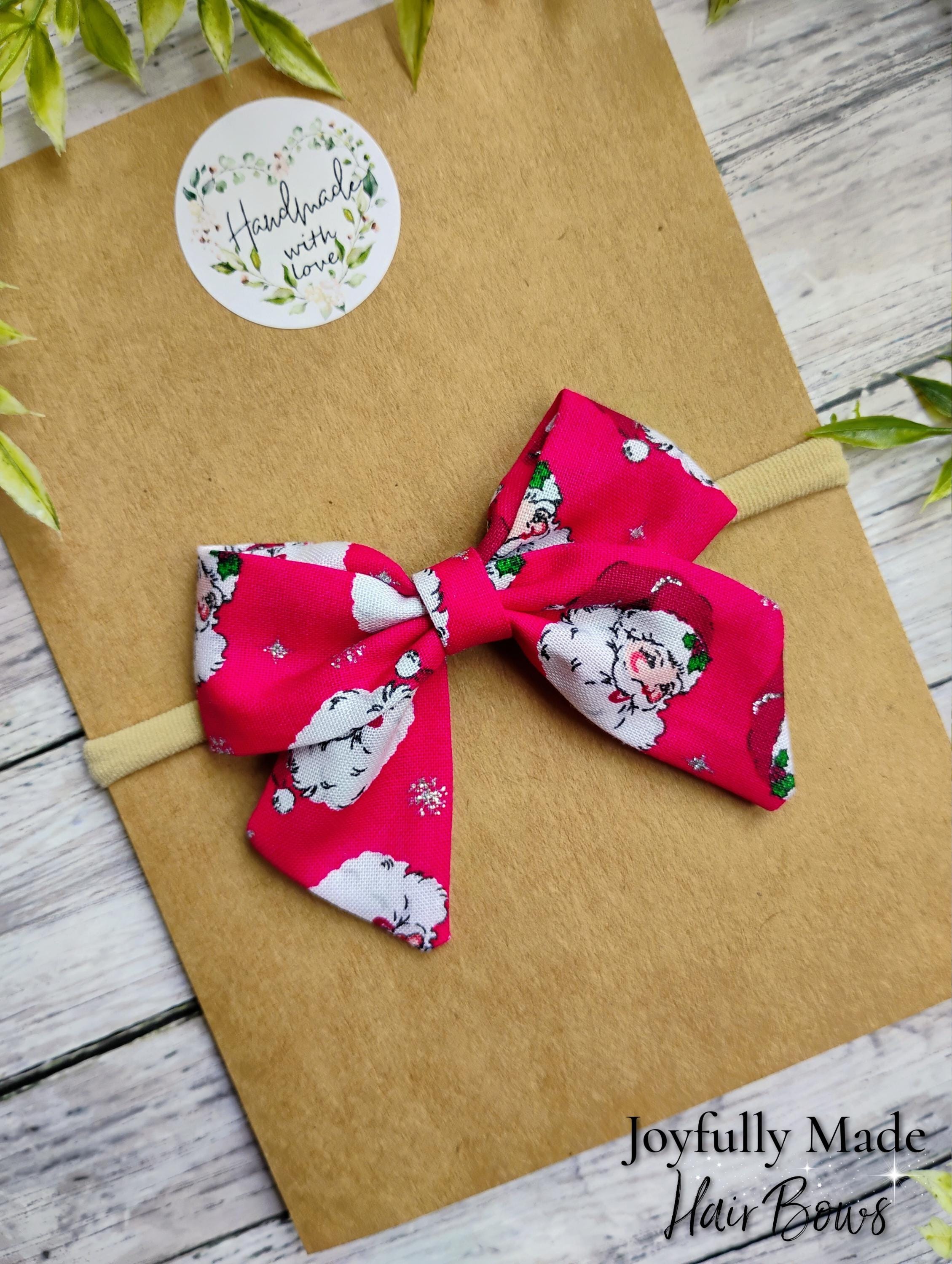 Santa Baby Bow Headband: Handmade Cotton Infant Hair Bow