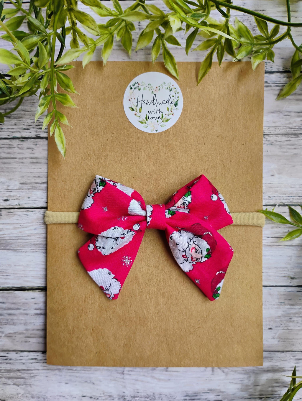 Santa Baby Bow Headband: Handmade Cotton Infant Hair Bow