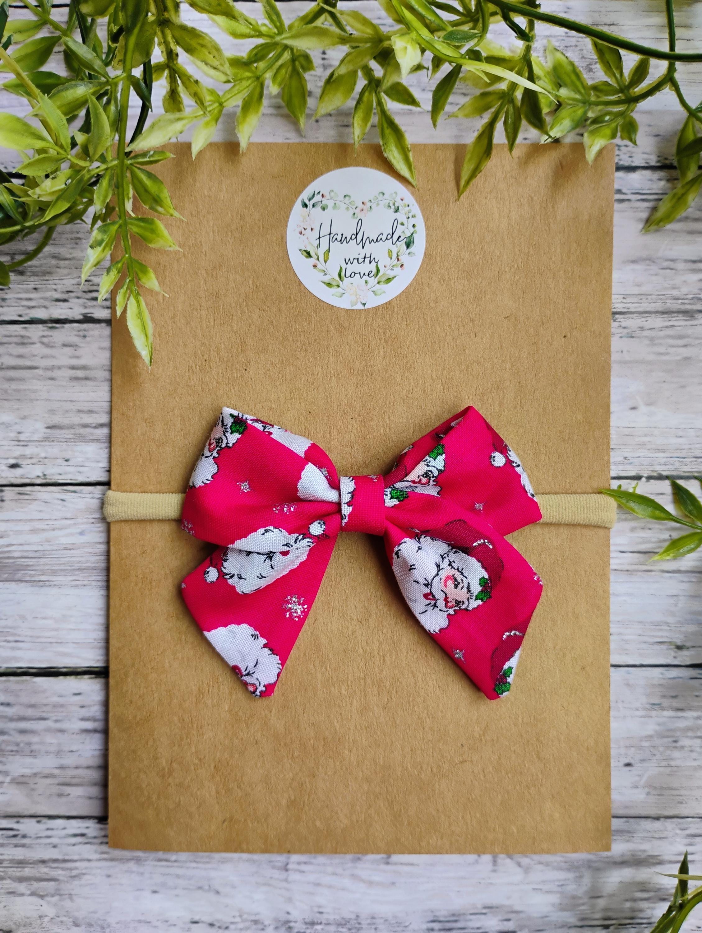 Santa Baby Bow Headband: Handmade Cotton Infant Hair Bow