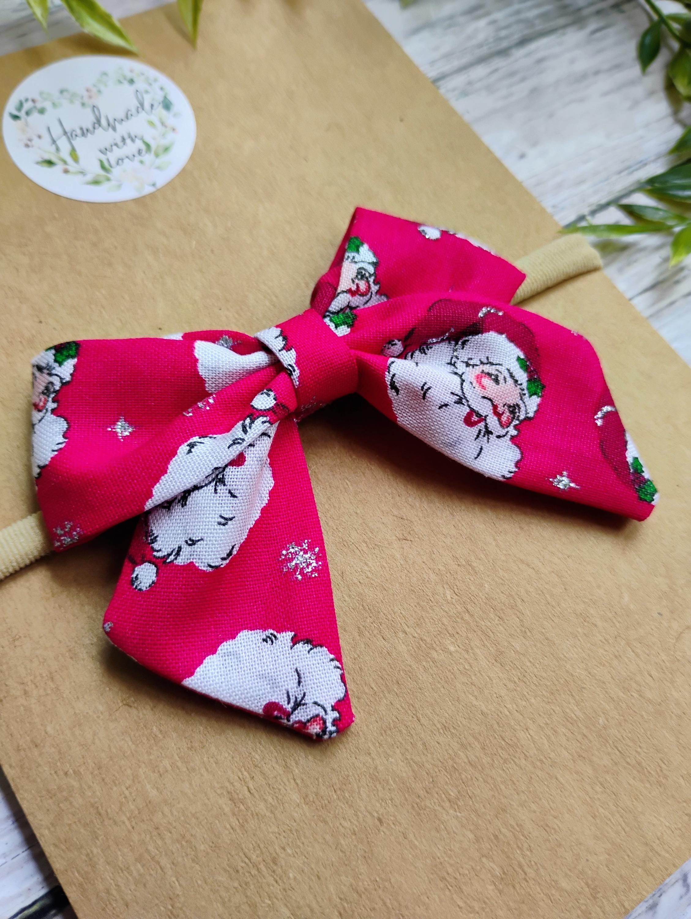 Santa Baby Bow Headband: Handmade Cotton Infant Hair Bow