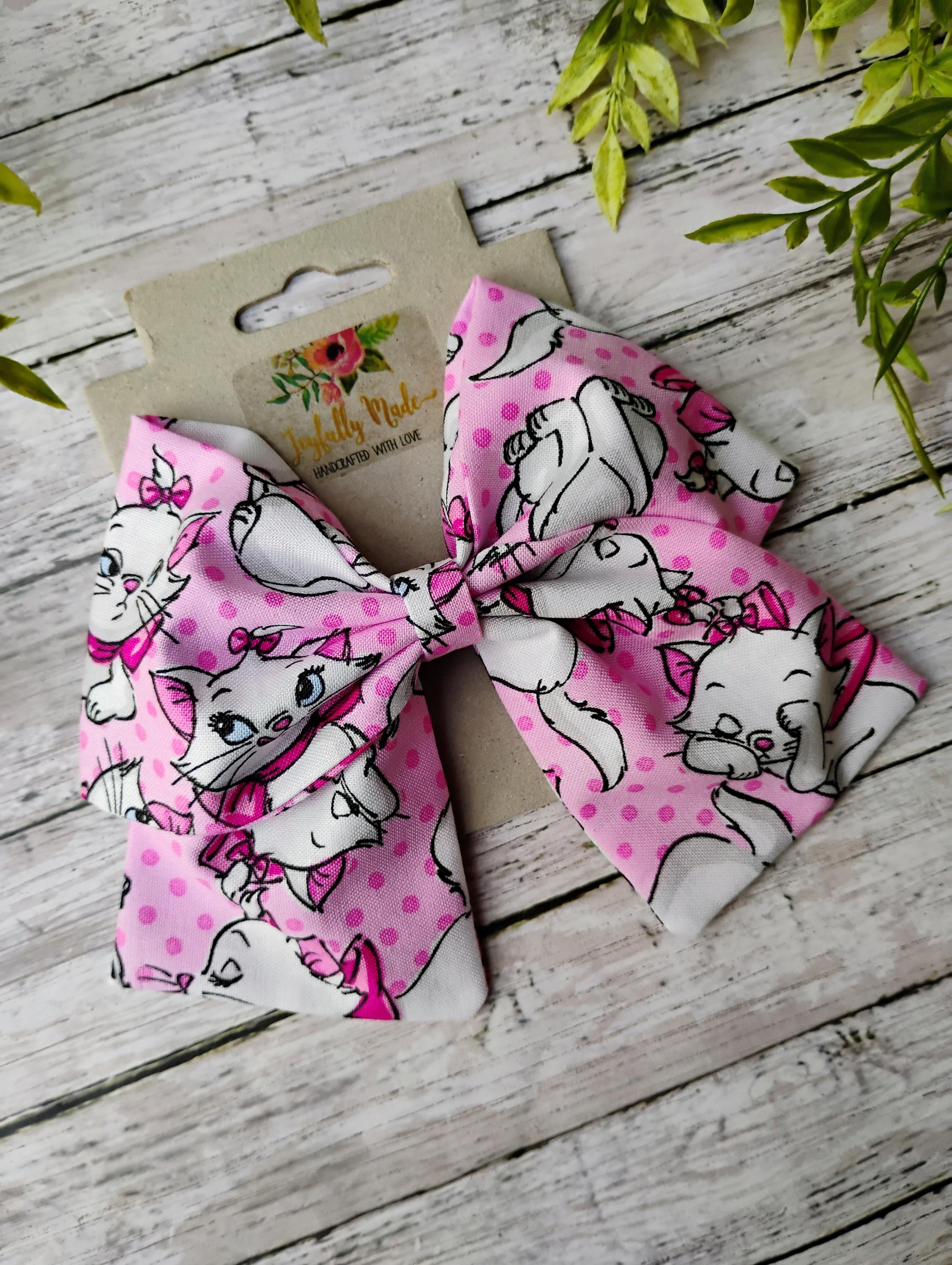Marie Cat Hair Bow: White Kitty Cotton Fabric, Sailor Style