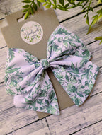 Green & White Floral Hair Bow: Handmade Cotton Sailor Bow