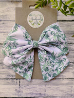 Green & White Floral Hair Bow: Handmade Cotton Sailor Bow