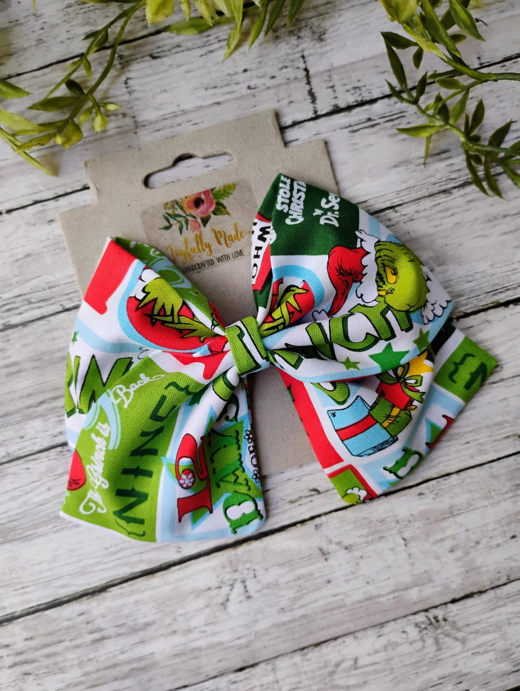 Green Guy Christmas Hair Bow, Large Cotton Fabric Hair Clip or Headband