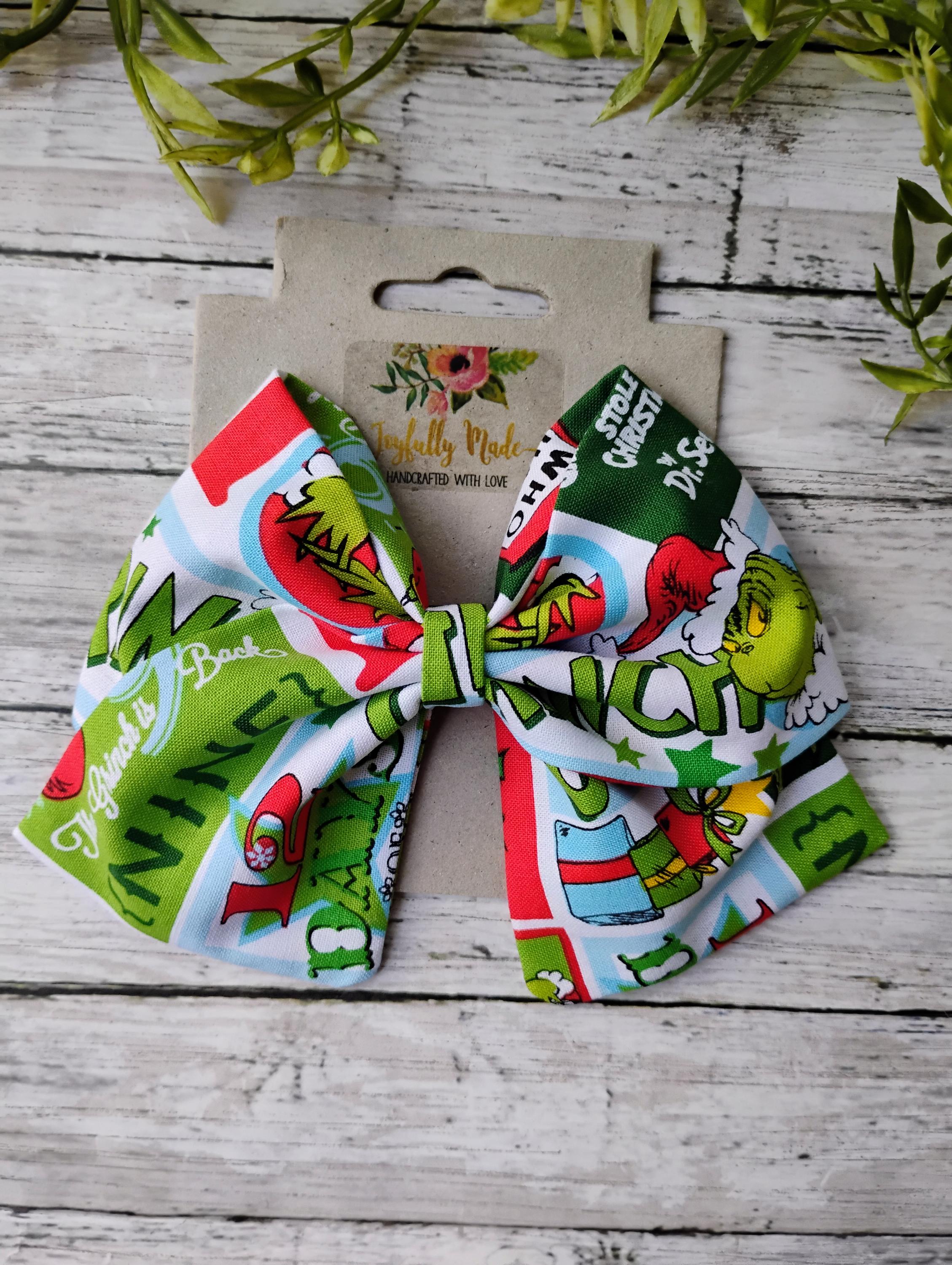Green Guy Christmas Hair Bow, Large Cotton Fabric Hair Clip or Headband