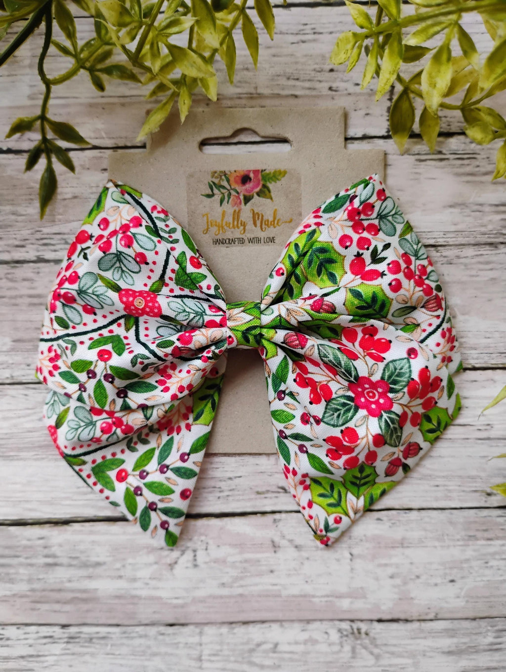 Holiday Holly Hair Bow: Christmas Damask Cotton Ornament