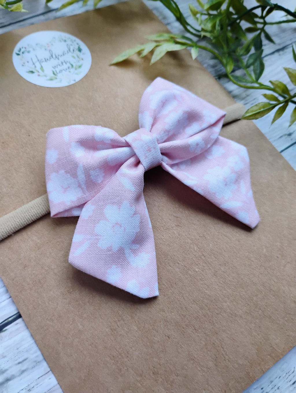Pink Floral Baby Headband or Hair Bow