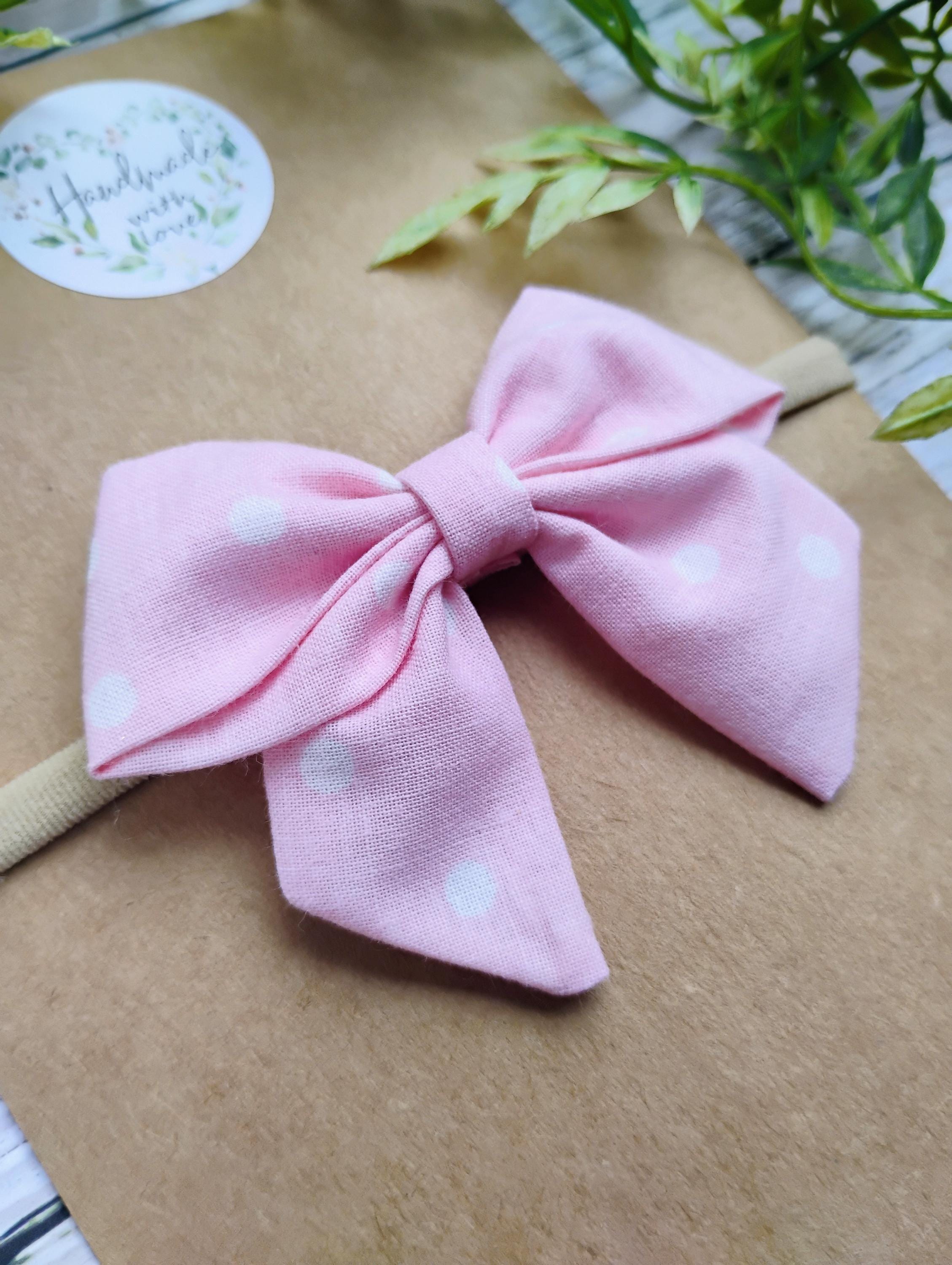 Pink Polka Dot Baby Headband or Hair Bow